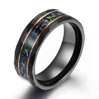 Bijoux pour hommes Bague de mariage personnalisée en or noir et rose Bijoux en opale de galaxie Bague de mariage unique en carbure de tungstène pour hommes