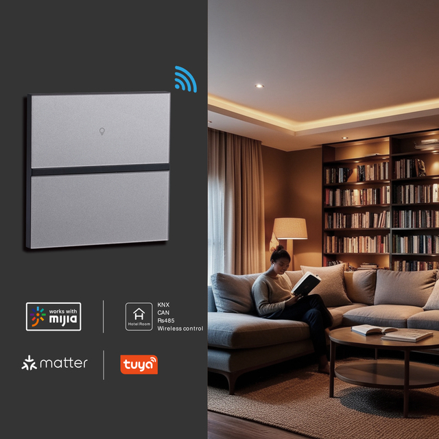Nalite Smart Switch No Neutral Tuya Matter Function Available Decorative 1/2/3/4 Gang Double Way Luxury Mini Smart Switch Wifi