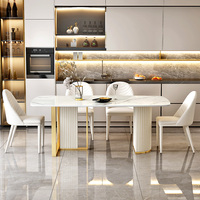 Mesa de Centro de Estilo Moderno y Lujoso para Comedor, Mesa de Comedor de Mármol con Detalles Dorados para Decoración de Hogar