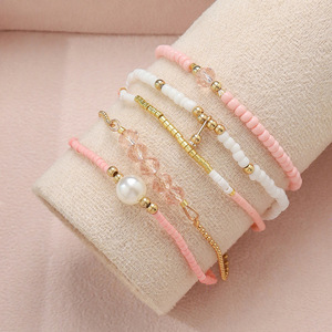 New <b>Women</b> Handmade Stackable Seed Beads Multi Layer Elastic Boho <b>Crystal</b> Pearl Adjustable <b>Bracelet</b> <b>for</b> Bohemian Jewelry Gift - Product Image 2