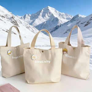 <strong>Zippered</strong> Cotton Canvas <strong>Tote</strong> <strong>Bag</strong> - Long Ribbon Handle Reusable Grocery Shopping <strong>Bag</strong> Customizable Size for Bulk Order - Product Image 1