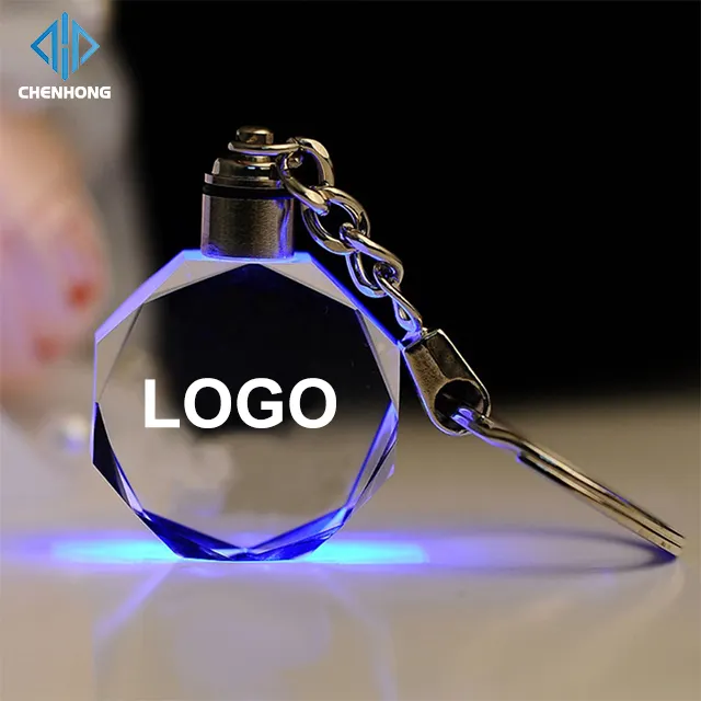 Custom Personalized Car Logo Color-Changing 3D Photo Laser Engraving Led Light K9 Crystal Keychain For Promotional Gift