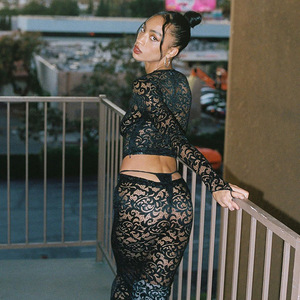 Nuove donne Sexy di buona qualità pizzo floreale graziosa donna abiti a maniche lunghe - Product Image 2