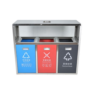 Stainless Steel Three Category Garbage <b>Bin</b> Outdoor Recycling Sorting <b>Rectangle</b> 0.8mm Thickness 20kg Weight - Product Image 3