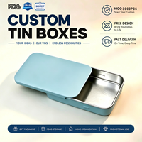 Boîte en métal miniature bleu clair à couvercle coulissant avec design gaufré recyclable, logo personnalisé pour emballage sur mesure et rangement de bonbons