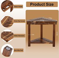Banc de douche d'angle en bois d'acacia imperméable avec repose-pieds et étagère de rangement pour la salle de bain, idéal pour se raser les jambes