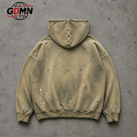 Sweat à capuche zippé vintage pour homme, en molleton épais, effet peinture éclaboussée, déchiré, coupe oversize, style streetwear Y2K, avec logo personnalisé