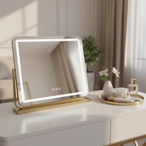 <span class=keywords><strong>Miroir</strong></span> de coiffeuse intelligent réglable 28 pouces Grand rectangle Maquillage 3 couleurs Lumière LED à intensité variable Rechargeable Moderne Table de toilette - Product Image 1