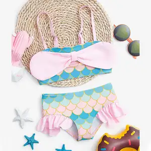 2022 Custom Nieuwe Roze Mermaid Kinderen Ruffle Badpak Meisjes Badmode Kinderen Bikini