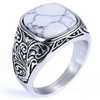 Anillos de piedra de acero inoxidable turquesa vintage con anillo de acero inoxidable de la serie Retro de estilo punk para hombres - Product Image 5