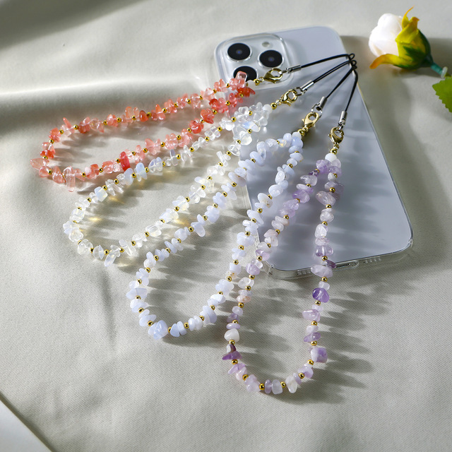 Hot Fashion Natural Stone Beaded Mobile Phone Straps Hanging Rope Natural Crystal Moonlight Stone Mobile Phone Chain