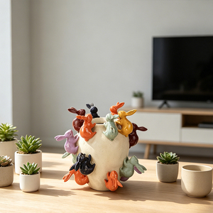 Redeco Verspielte Papageien-Schale Hasen-Vase Harz-Figur Bunte Wohndekoration Geschenk Großhandel Maßgefertigte Kunst - Product Image 5