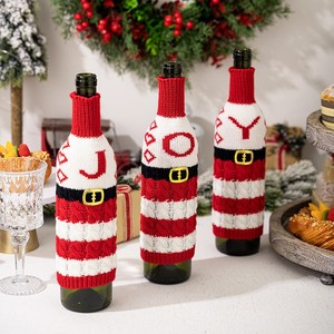 Chandail <span class=keywords><strong>de</strong></span> bouteille en tricot rayé rouge blanc avec lettres <span class=keywords><strong>de</strong></span> l'alphabet Santa boucle <span class=keywords><strong>de</strong></span> ceinture col côtelé couvre-bouteilles <span class=keywords><strong>de</strong></span> vin <span class=keywords><strong>de</strong></span> Noël - Product Image 3