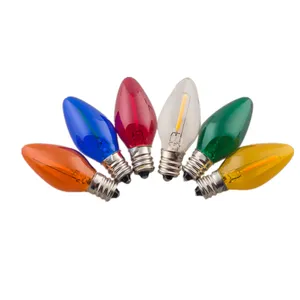 カラーガラスミニキャンドルLEDナイト電球C7E12 E14 0.5W 1W120V220Vクリスマスストリングライト交換用LEDフィラメント電球
