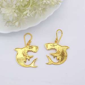 Fashionable Sea Shark Brass Drop <b>Earring</b> 18k <b>Gold</b> Plated Statement Animal Women Fashion jewelry Gothic <b>Dangle</b> Wholesale <b>Earring</b> - Product Image 4