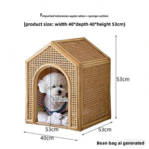 Плетеная вручную из ротанга экологичная моющаяся прямоугольная классическая модная лежанка-домик для кошек и собак с крышей - Product Image 2