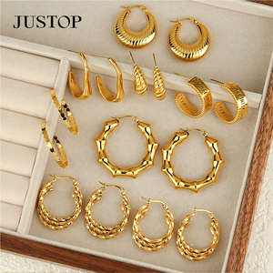 JUSTOP Spot Portfolio Ensemble de boucles d'oreilles en acier inoxydable résistant à l'eau, créoles épaisses plaquées or 18 carats, motif nœud, bijoux de mode tendance, inaltérables - Product Image 6