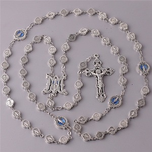 Articoli religiosi <span class=keywords><strong>Rosario</strong></span> 9*10mm blu vergine maria metallo decenni perline <span class=keywords><strong>Rosario</strong></span> cattolico ciondolo catena croce collana per donna e uomo - Product Image 3