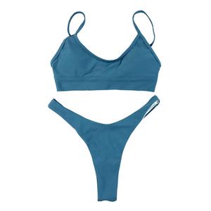 Ensemble <span class=keywords><strong>de</strong></span> bikini string <span class=keywords><strong>taille</strong></span> <span class=keywords><strong>haute</strong></span> pour femmes, vêtements <span class=keywords><strong>de</strong></span> plage pour adolescentes, couleur unie, <span class=keywords><strong>maillot</strong></span> <span class=keywords><strong>de</strong></span> <span class=keywords><strong>bain</strong></span> deux pièces - Product Image 3