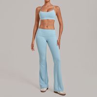 Nouvel Arrivage Ensemble de Yoga pour Femme 2 Pièces : Soutien-gorge de Sport Rembourré à Bretelles Croisées et Leggings Évasés à Taille Relevée, Couleur Unie, Respirant, Tenue de Fitness