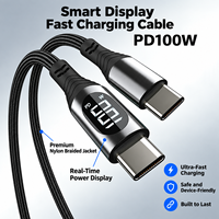 Câble de charge rapide USB-C PD 100W 5A avec affichage LED, tressé en nylon, Type C vers Type C, 1,2M 2M pour téléphone et tablette, vente en gros