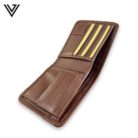 Dompet Pria Kulit Sapi Nappa Pendek Anti RFID Motif Titik Lapisan Katun Penutup Lipat Dua Merek VAND Kapasitas Besar