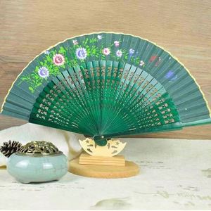 Abanico Plegable de Bambú Pintado a Mano, Estilo Retro Vintage Japonés, Portátil, para Mujer, Diseño de Olas - Product Image 1