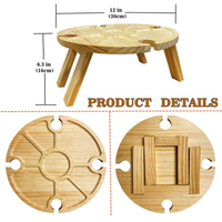 Portable 2 en 1 Plateau à Fromage en Bois Table de Pique-Nique Pliante en Bois avec Porte-Verre à Vin
