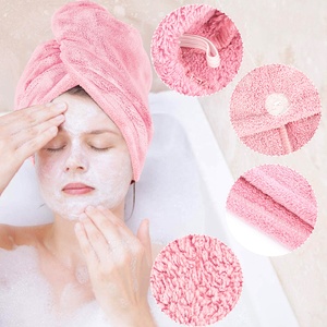 Serviette <span class=keywords><strong>de</strong></span> bain en microfibre pour femmes, à séchage rapide, turban avec bouton, vente en gros, - Product Image 1