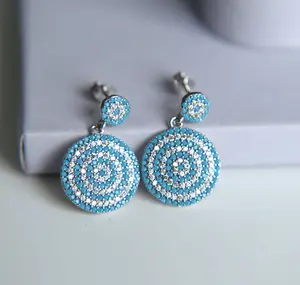 HIGH Quality Boho Style Women Small Big Round Stud Earrings With Blue Cz For European Fashion Wedding Party Gift
