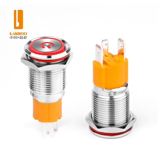 LANBOO 16mm 10A Illuminated Self Off-On Function Self Locking Metal Push Button Switches