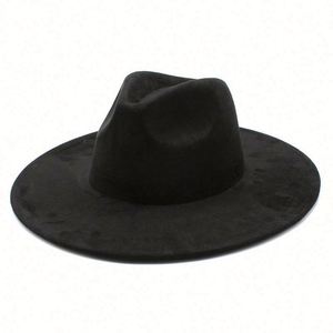 Men Women 9.5 CM Width Wool Felt Jazz Hat Wholesale Cheap Suede Wide Brim Fedora Hat - Product Image 3