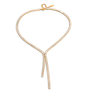 Collier en forme de Y avec pampille en zircon, en acier inoxydable plaqué or 18 carats, serti en canal, design géométrique, pour soirée et usage quotidien - Product Image 5