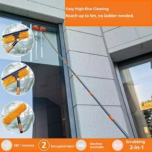 Raspador de limpieza de ventanas de acero inoxidable dos en uno, cepillo de doble cara para eliminar polvo y telarañas, para limpiar vidrios de edificios altos - Product Image 3