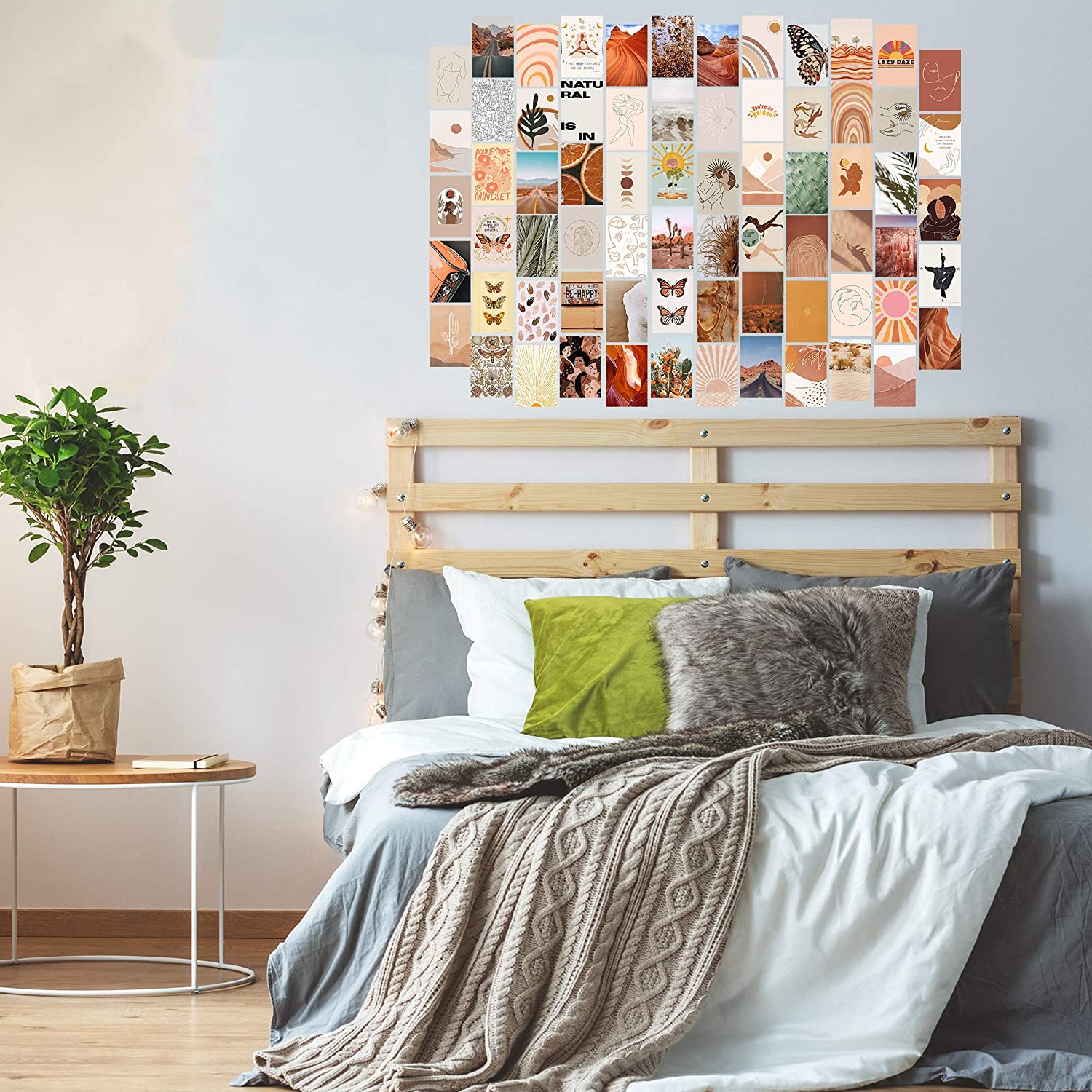 Настенный коллаж в комплекте с эстетическими изображениями, декоративные постеры в стиле бохо для комнаты в эстетике, с двусторонней лентой