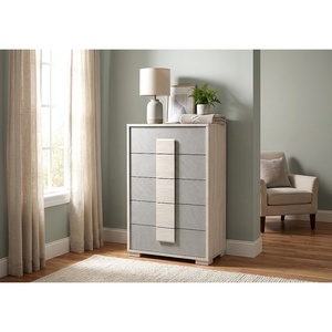 Commode moderne en bois à 5 tiroirs avec finition blanche pour chambre à coucher, meuble de rangement pour la maison - Product Image 1