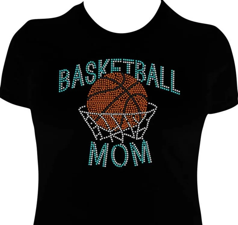 Fantástica muestra gratis de Navidad baloncesto mamá rhinestone hierro en transferencia de calor personalizada