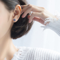 Blaue Zirkonia Blumen form 925 Sterling Silber Ohr stecker Ohrringe Kleine CZ Ohrringe Modeschmuck für Frauen
