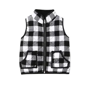 Wholesale Winter Hot Sale Women Girls Fall Buffalo Sweatshirt Zipper Vest Cotton Plaid Waistcoat Warm Jacket For Adult kids