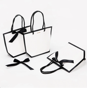 White <b>Cardboard</b> Paper Bag With <b>Black</b> Ribbon Shopping Packaging Boxes Handbag Lunch <b>BOX</b> Food Container Bowknot Gifts Bags - Product Image 3