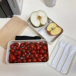 Hộp cơm trưa bằng nhựa hai lớp phủ tre, đơn giản, dễ vệ sinh, kèm dao, dĩa và thìa - Product Image 5