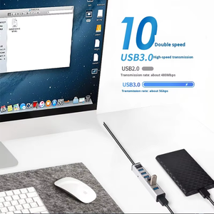 Hub USB 3.0 en aluminium à 7 ports avec port Type-C, interrupteur marche/arrêt, extension USB alimentée, station d'accueil - Product Image 5