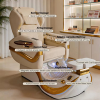 Kursi Spa Pedikur Profesional dengan Saluran Pembuangan, Kursi Pedikur yang Dapat Disesuaikan, Kursi Pedikur Pijat Salon Kuku Elektrik Warna Emas