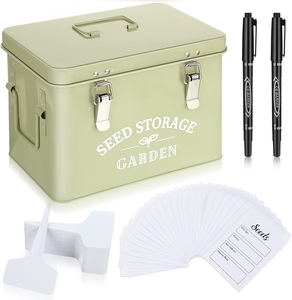 Green Metal Garden <strong>Seed</strong> <strong>Storage</strong> Box <strong>Seed</strong> Packet <strong>Storage</strong> with Lid and Lock for Gardening Organization - Product Image 1