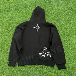 เสื้อฮู้ดแบบมีซิปสำหรับกระเป๋าจิงโจ้ผ้าฝ้ายเย็บปักแบบไม่มีเชือกผูก - Product Image 5