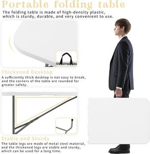 Mesa de Camping Ligera de 6 Pies, Plegable, Portátil, Rectangular, para Exteriores, con Patas de Acero, Plegable por la Mitad, con Asa de Transporte - Product Image 3