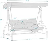 Chaise balançoire de patio extérieur 3 places Dossier réglable et chaise de balançoire de porche avec coussins et oreillers