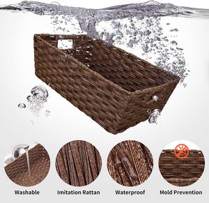 Cesta de almacenamiento grande de mimbre marrón de 15 "<span class=keywords><strong>x</strong></span> 10,3" con marco de metal lavable impermeable para uso en despensa, patio y sala de estar - Product Image 4