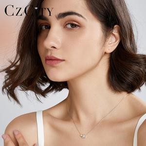 CZCITY due colori quadrati geometrici minimalisti <span class=keywords><strong>gioielli</strong></span> in argento Sterling 925 collane doppie placcate in oro per <span class=keywords><strong>bambina</strong></span> - Product Image 4