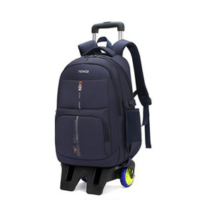 2023 nouveau chariot couleur unie sac <span class=keywords><strong>à</strong></span> dos école enfants sac d'école avec roues enfant cartables pour garçons - Product Image 5